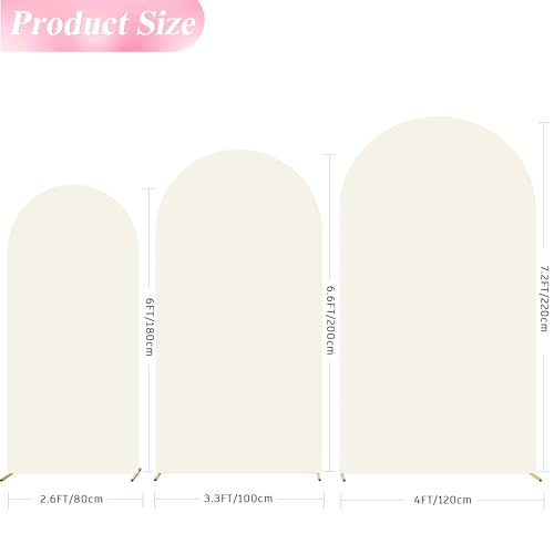 Image of Wokceer Wedding Arch Cover (7.2FT, 6.6FT, 6FT) Set of 3 Spandex Fitted Wedding Arch Stand Covers for Round Top Chiara Arch Backdrop Stands Cover for Birthday Party Ceremony Banquet Decor Ivory