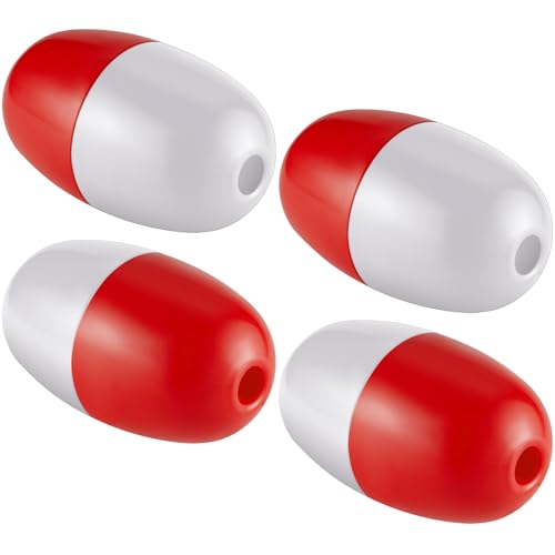 Lewtemi 4 Pcs Buoys Floats Rope Floats Marine, 4.72'' x 2.75'', 3/5'' Hole Deep Water Fishing Marker Buoys Bulk for Boats Swimming Kayak Crabbing Trail Dock Pool (Red, White)
