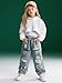 Voxikidio Size 7 8 Years Girls 3PCS Fashion Outfits Set Cropped Hoodie Sweatshirt Cami Top Printed Jeans Fall Winter Clothing Set White(6-7