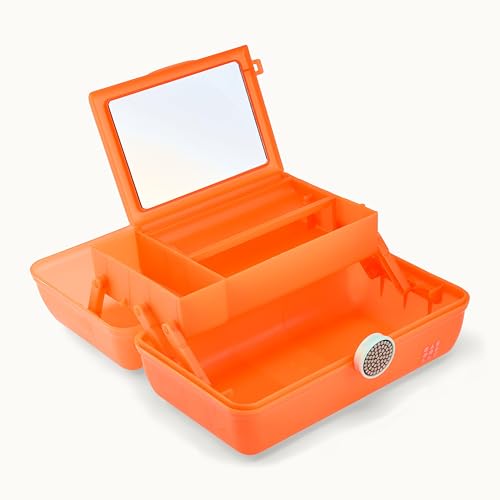 Image of Caboodles On-The-Go Girl Makeup Box, Orange Shimmer, Show Girl Collection, Hard Plastic Makeup Organizer Box, Built-In Mirror, Secure Latch for Safe Travel, Spacious Storage for Large Items
