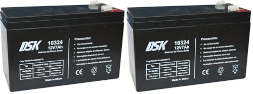 Batería de plomo AGM 12V 7Ah recargable DSK 10324 para sistemas de seguridad y comunicación de 2 ud