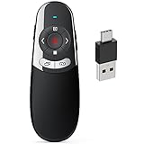 DINOSTRIKE 2 in 1 Type C and USB Presentation Clicker for Powerpoint Presentations,RF 2.4GHz Wireless Presenter Remote Slide Advancer with Volume Control for Mac Laptop Computer Office Classroom