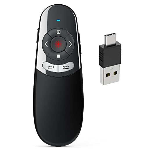 DINOSTRIKE 2 in 1 Type C and USB Presentation Clicker for Powerpoint Presentations,RF 2.4GHz Wireless Presenter Remote Slide Advancer with Volume Control for Mac Laptop Computer Office Classroom
