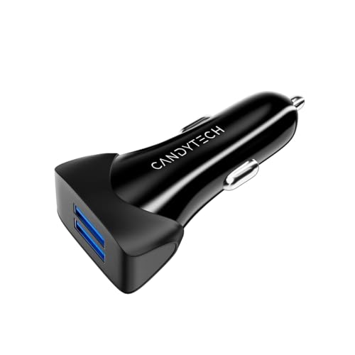 Image of Candytech CC-15 Black Durable Dual USB Output High Performance Car Charger with Type C Cable | Compatible with All Smartphones