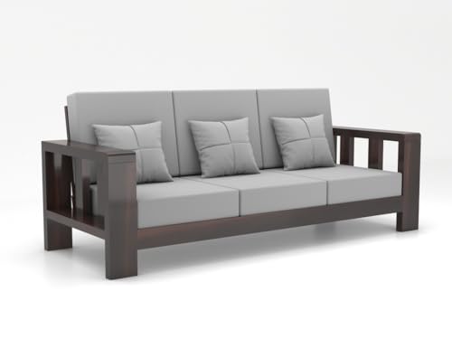 Image of Sheesham Wooden 3 Seater Sofa for Living Room | Solid Wood Sofa | Rosewood Sofa Set for Home & Office | Lounge (Walnut, 3 Seater)