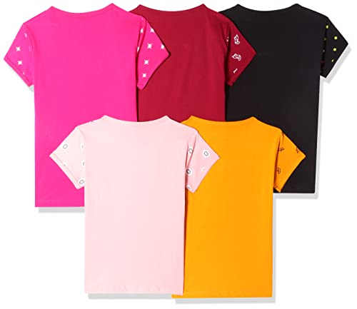 Image of T2F Girls Cotton Printed Regular Fit T-Shirt (Pack of 5)