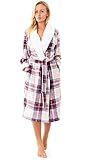 Florentina Women's Soft Fleece Robe, Shawl Collar, Pink Tartan (M)