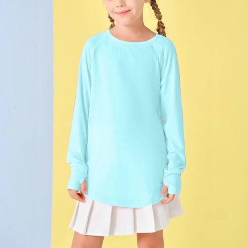Girls Thumb Holes Long Sleeve Shirts Kids Crewneck Curve Hem Side Slit Soft Tunic Tops Teens Loose Fit Blouse T-Shirts2