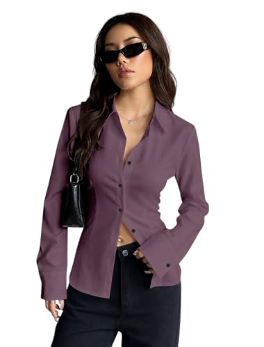 Image of JANIX Women's Solid Shirt | Full Sleeve Button Down Collared Shirt | Regular Fit Casual Formal Office Wear Western Top