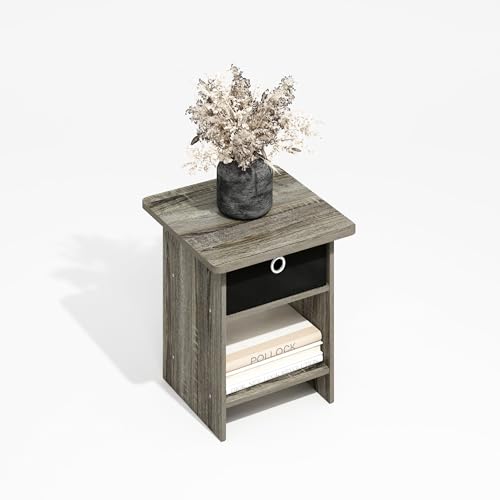 Furinno Modern Side Table, Square End Table with Storage Bin, Round Corner Night Stand, Bedside Table with Storage Shelf, for Living Room, Bedroom, Grey Oak - image 2