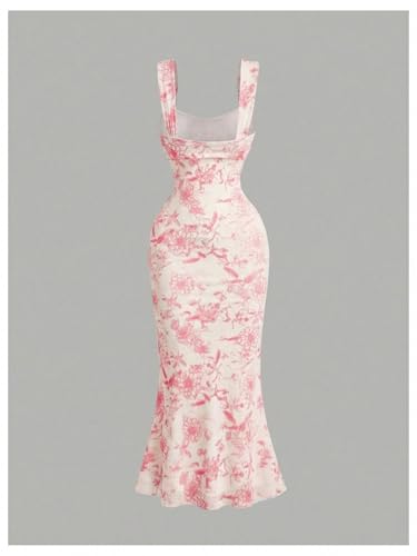 Image of GORGLITTER Women's Floral Summer Wedding Guest Dress Ruched Cocktail Party Bridal Shower Formal Beach Midi Sun Dresses