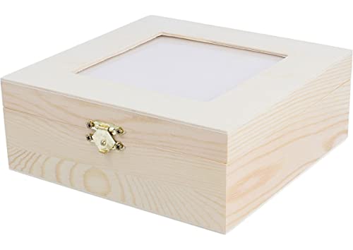 INNSPIRO Caja madera para infusiones pino macizo con vidrio y separadores 16X16X6