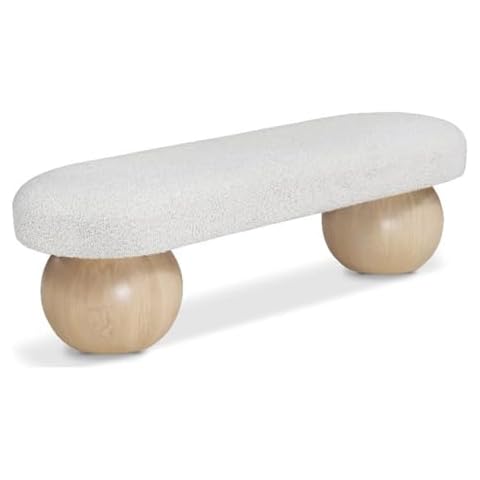 Pemberly Row Modern/Contemporary Rich Boucle Fabric Bowies Cream Bench Cover