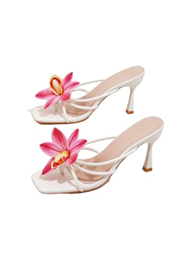 Image of MakeMeChic Women's Open Toe Floral Kitten Heels Flower Summer Beach Sandals