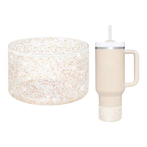 Image of WUQID Protective Bling Silicone Boot, Compatible with Stanley Tumbler 20-40oz & Hydro Flask Water Bottle 12-24oz and More Bottles /Tumblers Bottom of 2.83-2.95in, Glitter Reduces Dents Sleeve Cover