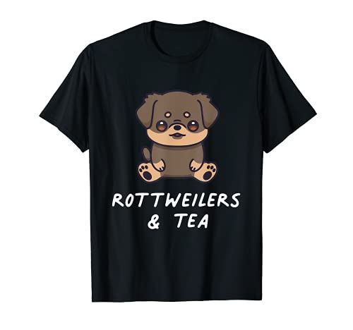 Rottweilers & Tea Funny Anime Aesthetic Kawaii Dog Lover T-Shirt, Black