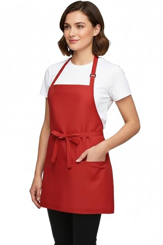 BOHARERS Kitchen Cooking Apron Unisex Adjustable chef apron with 3 pockets 1 Pack Red