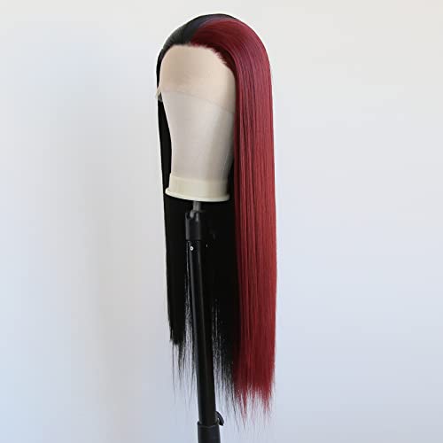 Towarm Black and Burgundy Wig, Long Straight Synthetic Lace Front Wig - Image 3