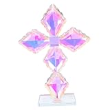 Cabilock Handgefertigte Kristall-Glas-standkreuz-Figurine Europäisches Design Transparente Sammlerfigur mit Lichtbrechung als Weihnachts Gedenkdekoration für Büro Wohnraum und Gebetsstätte