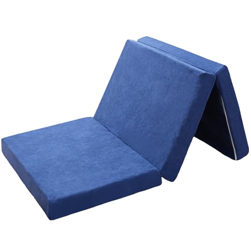 マットレス シングル 三つ折り 極厚10cm 硬さ190N 24D高密度 折り畳みマットレス 凸凹加工 体圧分散 抗菌防臭 高反発 敷布団 タオル生地 洗えるカバー 通気性がよい 97x195x10cm ネイビー