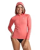 Roxy Women's Long Sleeve Zip-up Hooded Rashguard – UPF 50+ Sun Protection Quick-Dry Swim Shirt, Hot Coral, Medium