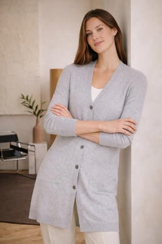 Image of State Cashmere Women's Button Front Cardigan 100% Pure Cashmere V Neck Fashion Sweater Dress with Pockets