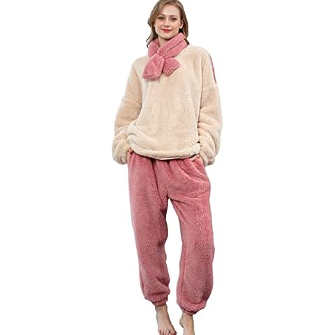 Wotcsil Warm Pyjamas Women Fleece Set Ladies Fluffy Loungewear Pjs Winter Warm Comfy, Rose, XL Cover