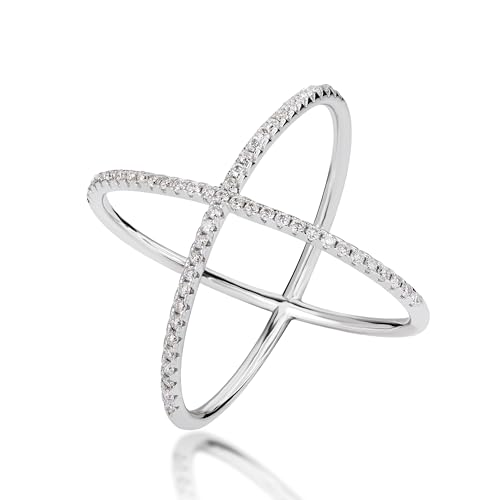 925 Sterling Silver Criss Cross Wedding Ring for Women, D Colour VVS1 Moissanite Eternal Promise Band, Size 5-9