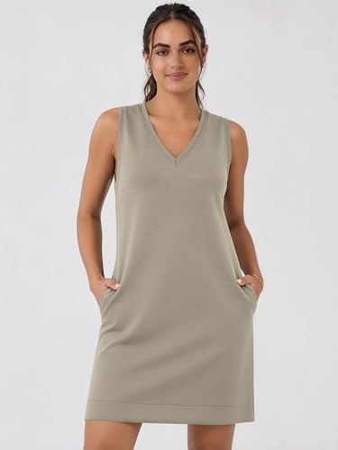 Image of ODODOS Modal Soft V-Neck Tank Dress for Women Sleeveless Sundress Casual Relaxed Summer Dress with Pocket