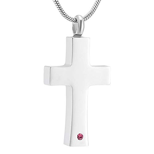 FRDXDAF Collier Urne Cendres Tenere Un'Urna per Cremazione con Croce in Zircone Rosso per Contenere Ciondolo Commemorativo in Acciaio Inossidabile con Ceneri