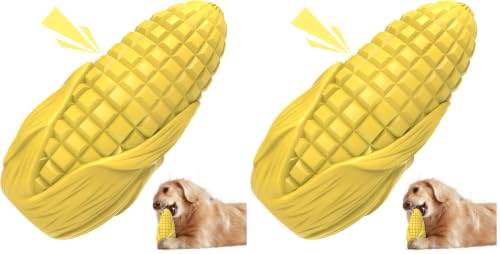 Image of Dog Chew Toys for Aggressive Chewers,Idestructible Tough Durable Squeaky Interactive Dog Toys，Durable Dog Teeth Cleaning Toy for Medium Large Breeds，Corn Stick Toy (Yellow) (Pack of 2)
