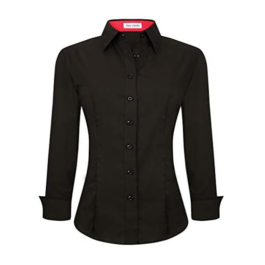 Alex Vando Womens Dress Shirts Regular Fit Long Sleeve Stretch Work Shirt,Black,M