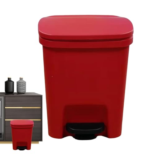 Step- Trash Can - Kitchen Waste Bin | Kitchen Garbage Bin with Soft Close Lid | Anti-Slip Waste Bin Protection Rectangular Trash Can Foot Pedal for Bathroom, Kitchen, Ruby red