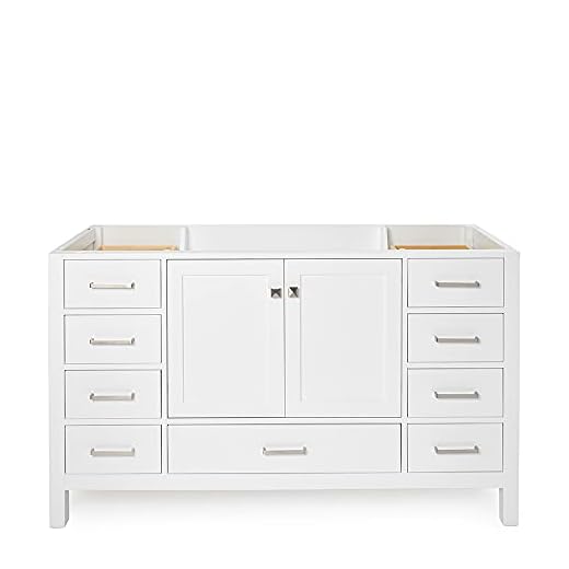ARIEL 60" Inch White Bathroom Vanity Base Cabinet with Single Sink Configuration | 2 Soft Closing Doors and 9 Full Extension Dovetail Drawers | Satin Nickel Hardware | 60" x 21.5" x 34.5"