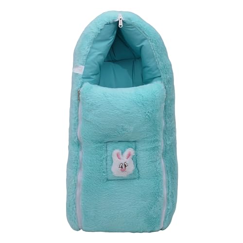 Image of VoiDrop Baby Carry Bed Cum Sleeping Bag 2 in 1 for New Born Babies (0-12 Months) Baby Fur Material Portable Travelling Bed for Infants (Velvet-Sea Green)