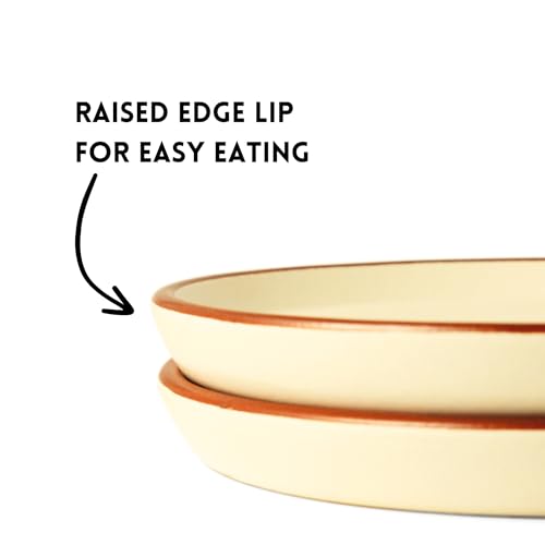 Image of Ceramic Qaurter Plates, 2 Pcs | Dessert Plate | Side Plate with Rim | Microwave, Oven Dishwasher Safe | Stoneware Set of 2 Quarter Plates | (Vanilla Biscuit, Side Plate)