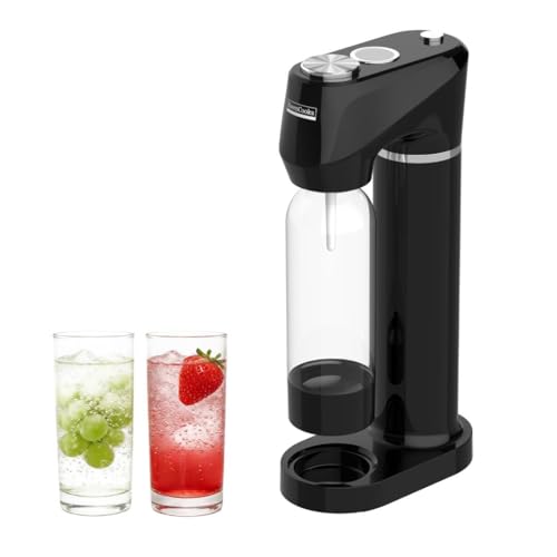 Home Sparkling Water Soda Maker with 2 BPA-Free Bottles (1L + 0.5L) - Carbonated Water Seltzer Fizzy Drink Machine, Compatible with Screw-In 60L CO2 Carbonator (Not Included), Black