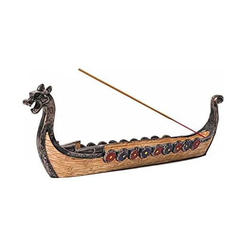 REOVE Dragon Boat Incense Stick Burner Resin Viking Ships Stick Incense Holder Hand Carved Carving Censer Retro Ships Ornament Incense Burners Traditional Design Handicraft,Viking Gifts for Men Cover