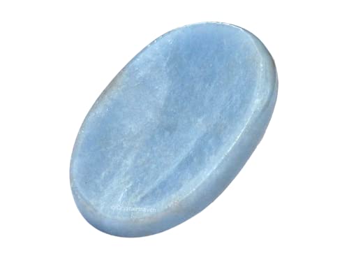Image of Certified Angelite Crystal Thumb Worry Pebbles Stones for Anxiety Stress Relief Massage - AAA Grade Original Healing Gemstone Agate Rubbing Stone for Yoga Meditation Spiritual Reiki Feng Shui