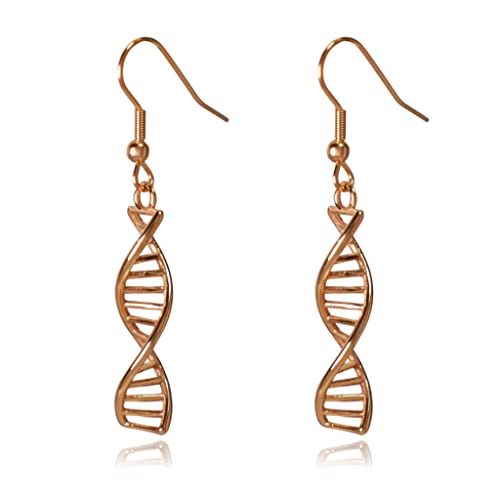 DNA Double Helix Science Stainless Steel Dangle Earrings (Gold)