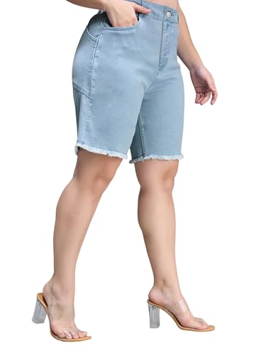 Image of Miss Chase A+ Women's Regular High Rise Above Knee Stretchable Denim Shorts & Skirts