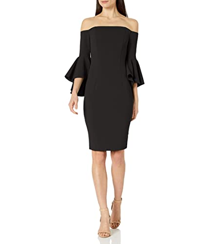 Image of Calvin Klein Womens Off Shoulder Ruffle Sleeve Sheath Dress