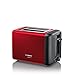 Bosch DesignLine TAT3P424DE - Tostadora compacta de acero inoxidable con función de descongelación, perfecta para 2 rebanadas de tostadas, función de elevación ancha, 970 W, color rojo