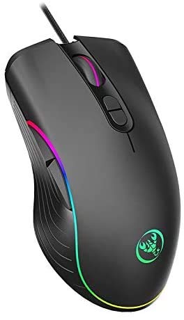 Angled view of the Hxsj A867 Gaming Mouse showing side buttons