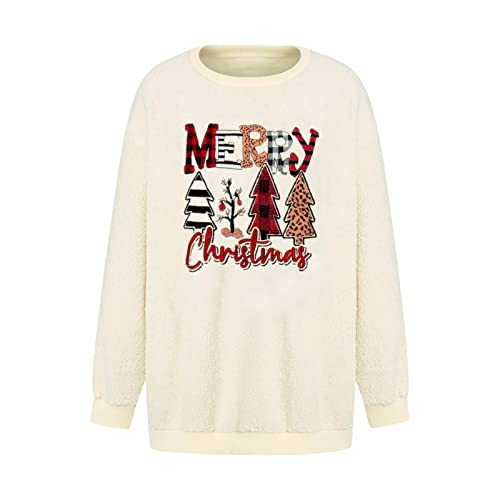 Burkashear Sweatshirt für Damen Winter Casual mit Prints Sweatshirt Fleece Gefüttert Warm Langarm Rundhalsausschnitt (4 Bäume, L) Cover