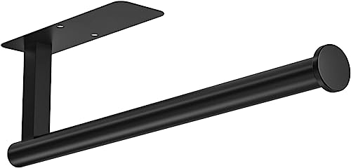 VAEHOLD Paper Towel Holder Under Cabinet Mount, Self Adhesive Paper Towel Roll Holder for Kitchen, Bathroom, Wall - SUS304 Stainless Steel Black