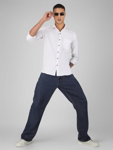 Image of Mens Cotton Lycra Full Sleeve Slim Fit Semi-Formal Shirt | Textured Pattern | Curved Hem