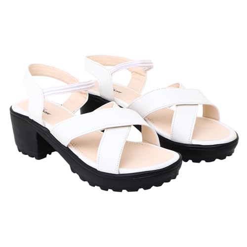 Image of Todhwear Women's Cross-Strap Block Heel Sandals, Gold, Chunky High Heel with Ankle Elastic Strap, Open Toe Wedges