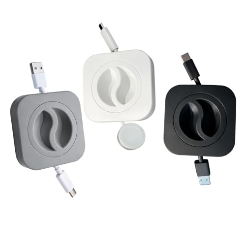 Image of Retractable Charging Cable Case USB Organizer Box 3 Pcs | Portable Cable Winder Reel Spool Wrap Holder | Travel Desk Cord Management Storage Tangle Free Round Compact Universal