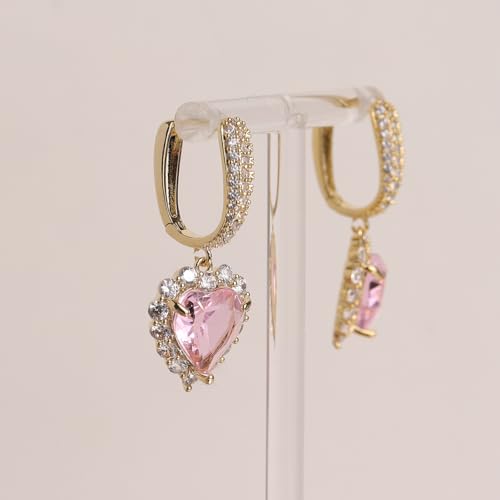Sonateomber Rhinestone Heart dangle Gold Hoop Earrings for Women, Sparkly Crystal Cubic Zirconia Drop Huggie Earing Dangling Prom Fashion Jewelry Gift3